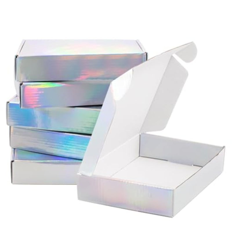 Shipping Boxes, 12 Packs Iridescent Shipping Boxes for Small Business Paper Gift Boxes with Lids Corrugated Cardboard Boxes for Shipping, Packaging, Storage, Craft Gifts Giving 8 * 5.5 * 1.6 Inches - Image 1