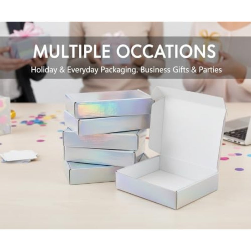 Shipping Boxes, 12 Packs Iridescent Shipping Boxes for Small Business Paper Gift Boxes with Lids Corrugated Cardboard Boxes for Shipping, Packaging, Storage, Craft Gifts Giving 8 * 5.5 * 1.6 Inches - Image 5