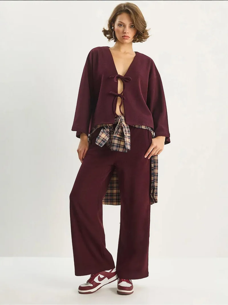 LUCCI V-Neck Knitted Cardigan and Wide Leg Pants Set