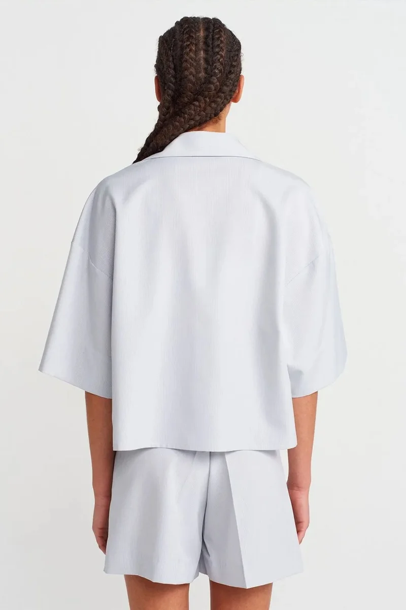 Dilvin Baby Blue DILVIN Oversized Crop Crepe Overshirt for Women | Best Price UAE