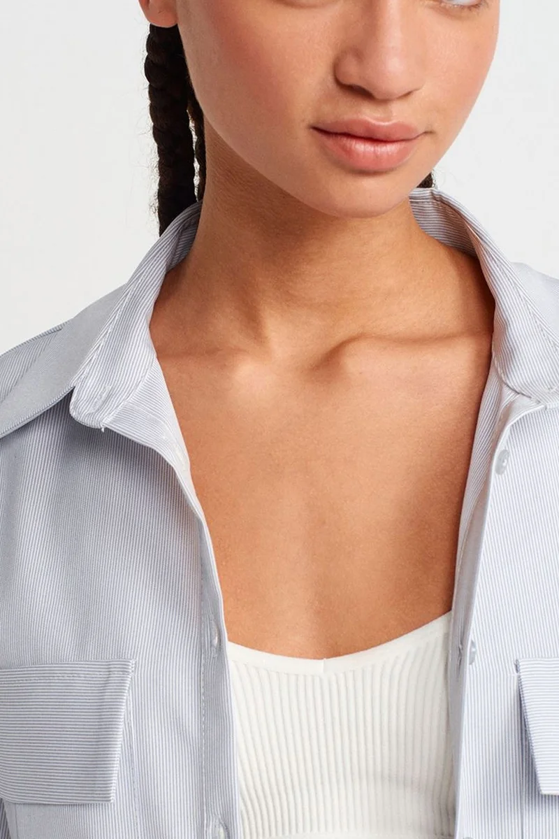 Dilvin Baby Blue DILVIN Oversized Crop Crepe Overshirt for Women | Best Price UAE