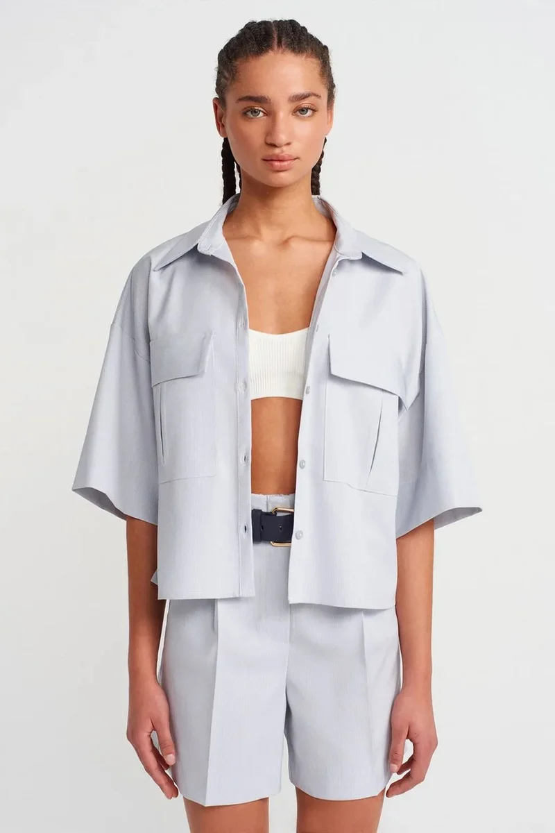 DILVIN Oversized Crop Crepe Overshirt