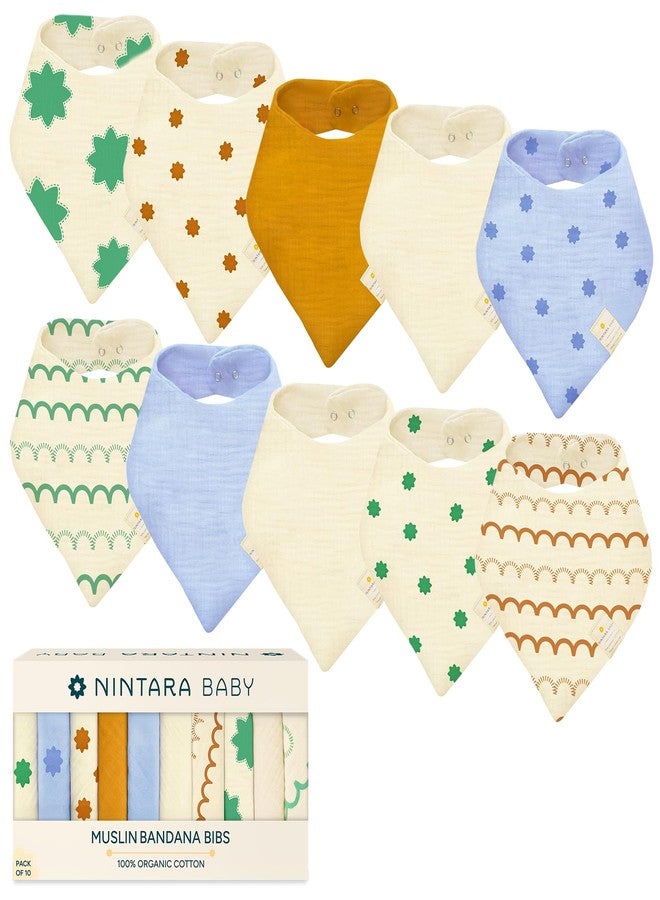 NINTARABABY Bandana Bibs - 100% Organic Muslin Cotton, 7-Layer Absorbent for Drooling, Teething & Feeding, Soft & Hypoallergenic, Adjustable Snap Buttons, Reversible, Baby Gift Ages 0-3, Pack of 10 - Image 1