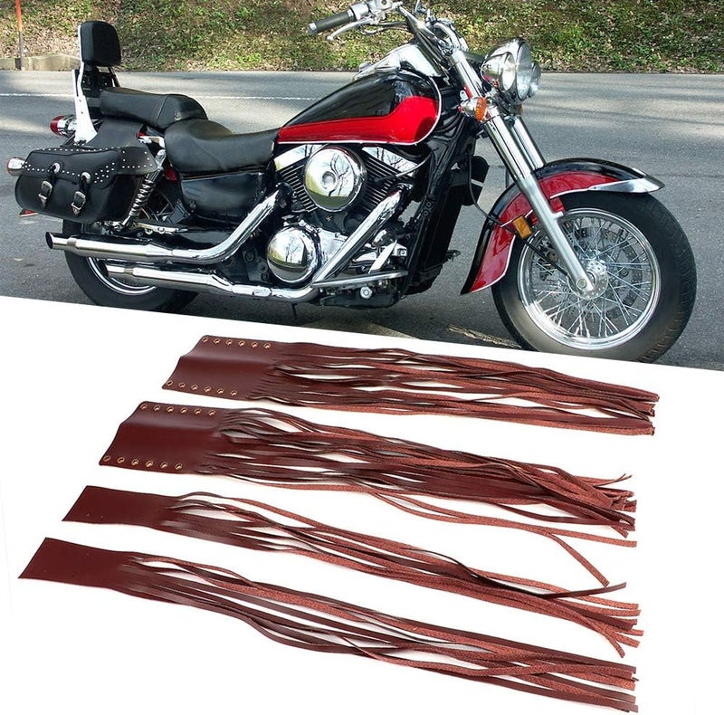 Aramox Grip Tassels - Universal 7/8in Faux Leather Hand Grips Tassel Fringe Wrap Cover for Motorcycle Brake Clutch Lever (Burgundy) - Image 2