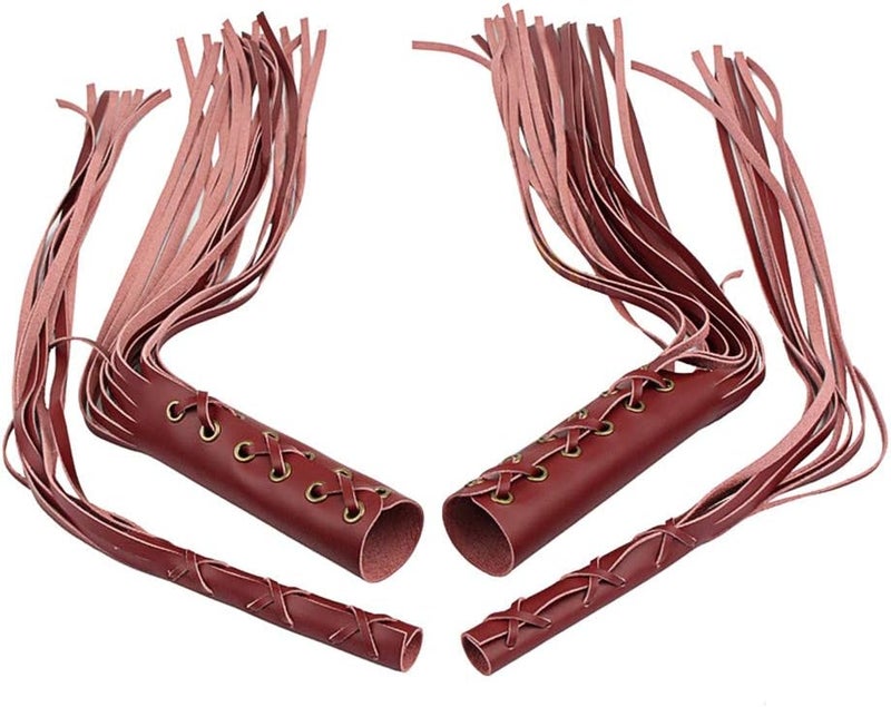 Aramox Grip Tassels - Universal 7/8in Faux Leather Hand Grips Tassel Fringe Wrap Cover for Motorcycle Brake Clutch Lever (Burgundy) - Image 4