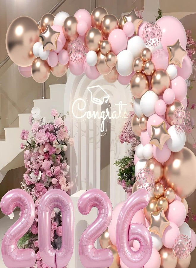 LYVEEF Graduation Decorations Class of 2026: Pink and Gold Graduation Balloons Arch Kit 2026 Grad Party Decorartion with Congrats Grad Backdrop Party Supplies for High School & College Celebrations - Image 5