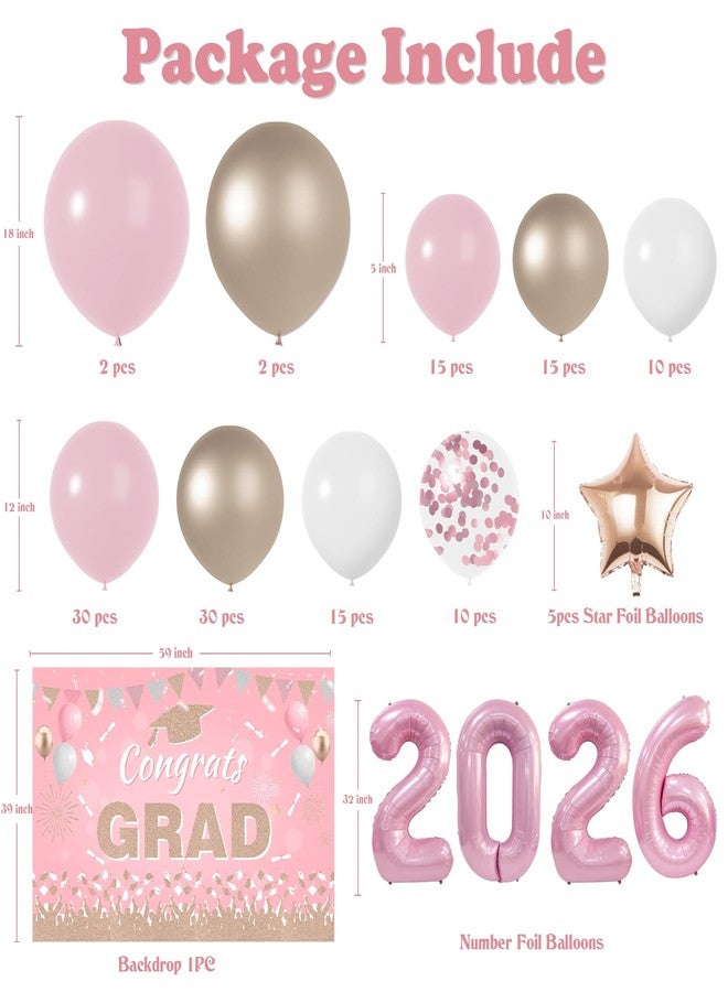LYVEEF Graduation Decorations Class of 2026: Pink and Gold Graduation Balloons Arch Kit 2026 Grad Party Decorartion with Congrats Grad Backdrop Party Supplies for High School & College Celebrations - Image 2