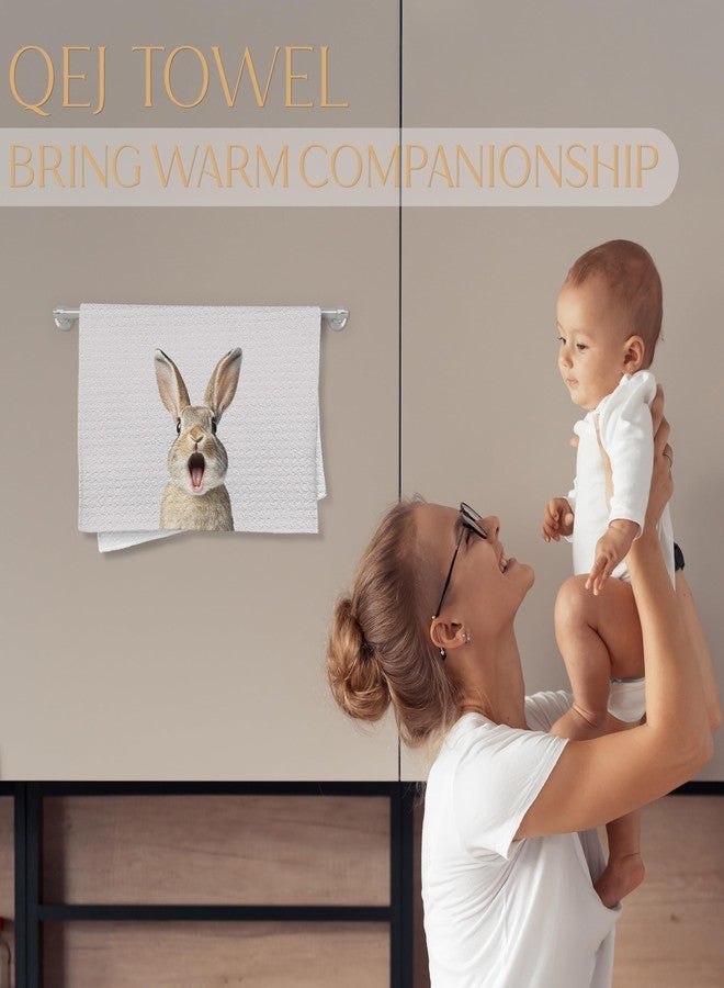 QEJ Funny Easter Bunny Bathroom Hand Towels, Gifts for Bunny Lovers, Humorous Surprised Rabbit Decorative Hand Towels for Toddler Kids Bathroom Washroom, 16x24 Inch - Image 2