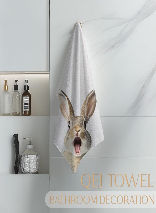 QEJ Funny Easter Bunny Bathroom Hand Towels, Gifts for Bunny Lovers, Humorous Surprised Rabbit Decorative Hand Towels for Toddler Kids Bathroom Washroom, 16x24 Inch - Image 4