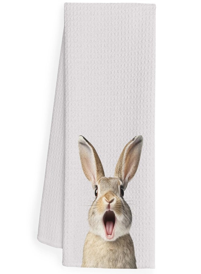 QEJ Funny Easter Bunny Bathroom Hand Towels, Gifts for Bunny Lovers, Humorous Surprised Rabbit Decorative Hand Towels for Toddler Kids Bathroom Washroom, 16x24 Inch - Image 1