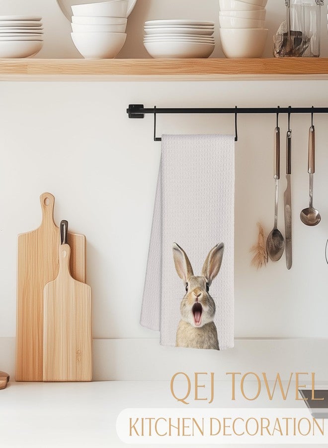 QEJ Funny Easter Bunny Bathroom Hand Towels, Gifts for Bunny Lovers, Humorous Surprised Rabbit Decorative Hand Towels for Toddler Kids Bathroom Washroom, 16x24 Inch - Image 3