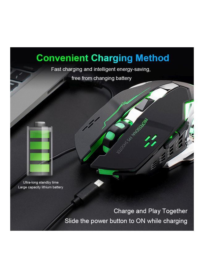 NIBEMINENT Wireless Gaming Mouse Black/Silver  - Image 5
