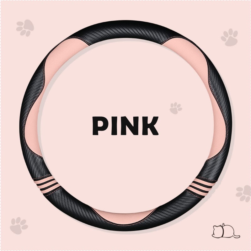 HighnessHwoo Car Steering Wheel Covers for Women Padded Carbon Fiber PU Leather Cute Auto Interior Accessories for Vehicle, Sedan, Universal, Anti Slip, Pink, Standard Size, 14.75-15.15in - Image 3
