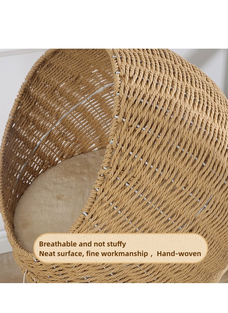 Modern Cat Tree Tower for Indoor Cats Solid Oak Cat Scratching Tree for Cats Manual Hand Woven Luxury Cat Condo, Unique High-end Design Cat Furniture Activity Centre, Easy Clean