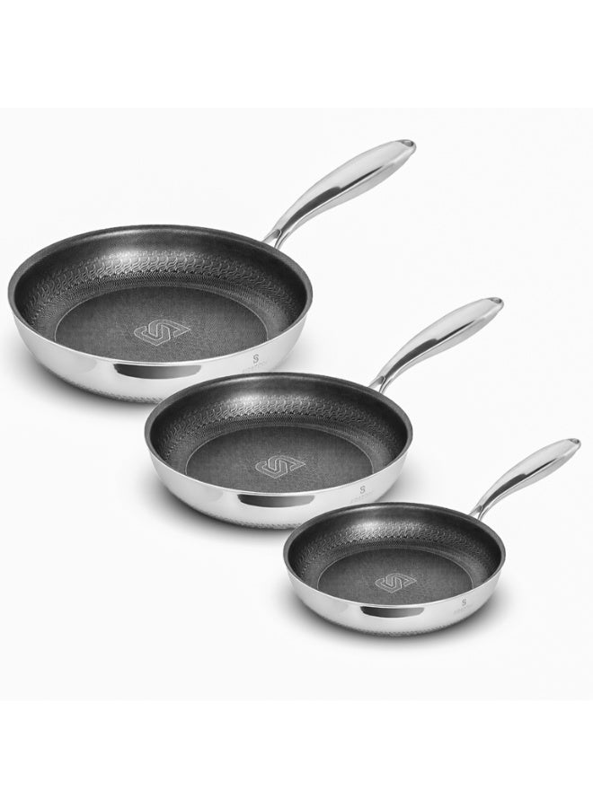Bidstone 3‑Piece Non‑Stick Frying Pan Set | 28/24/20 cm Heavy‑Duty Stainless Steel Pans | Honeycomb Anti‑Scorching Interior | Essential Cookware for Everyday Cooking - Image 1
