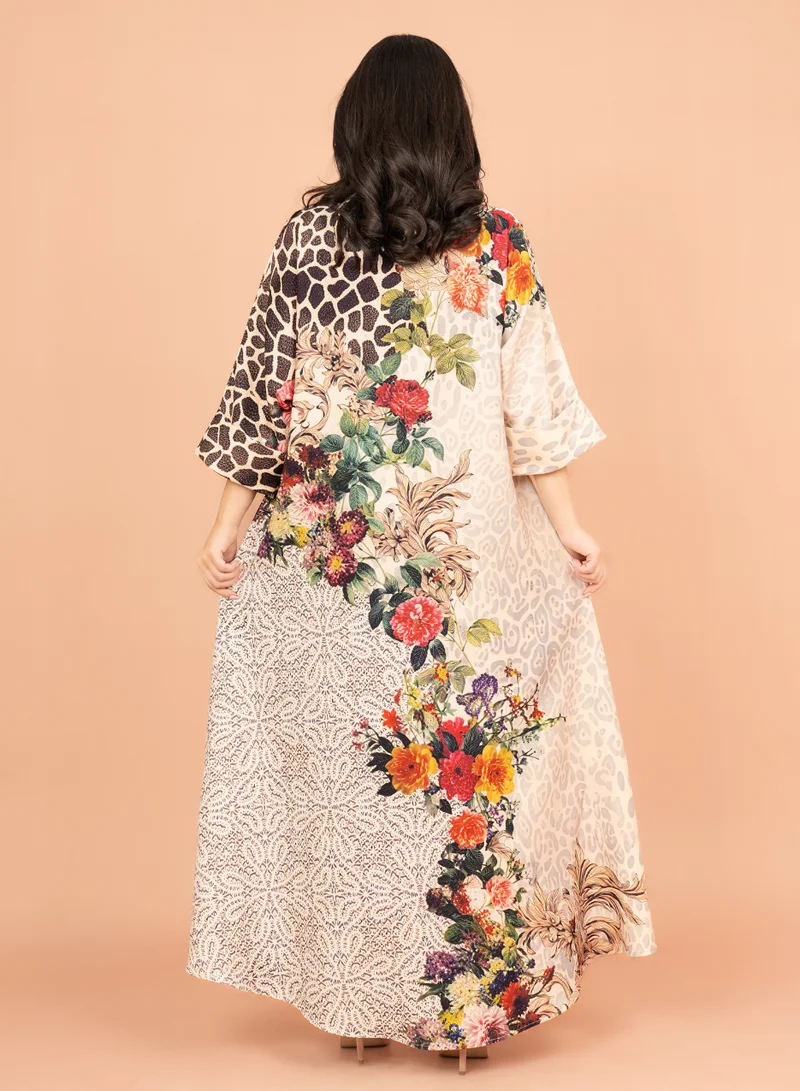 IKKXA Vibrant Floral Embellished Jalabiya IK1002 Beige
