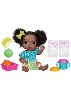 Baby Alive مجموعة دمى الأطفال Fruity Sips Lime Toys للفتيات في سن 3 سنوات، مقاس 12 بوصة، مشروبات وعصير تظاهري للأطفال من سن 3 سنوات فما فوق، شعر أسود  - Image 2