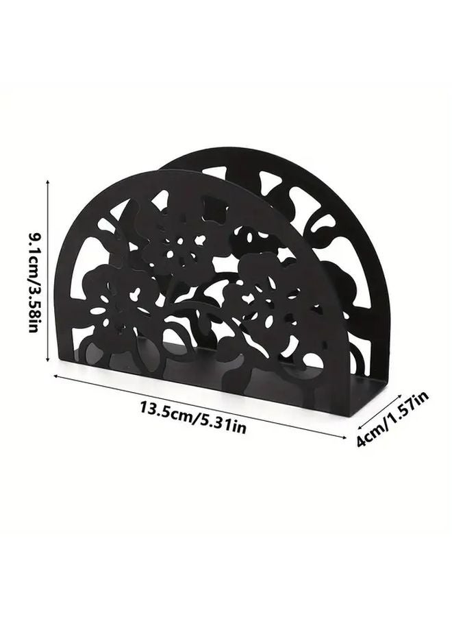 حامل مناديل أسود مزهر بتصميم مجوف من البلاستيك المتين لمطبخ طاولة الطعام ديكور المنزل والمطعم - Image 3