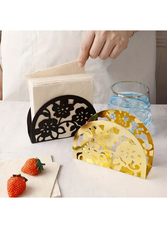 حامل مناديل أسود مزهر بتصميم مجوف من البلاستيك المتين لمطبخ طاولة الطعام ديكور المنزل والمطعم - Image 1