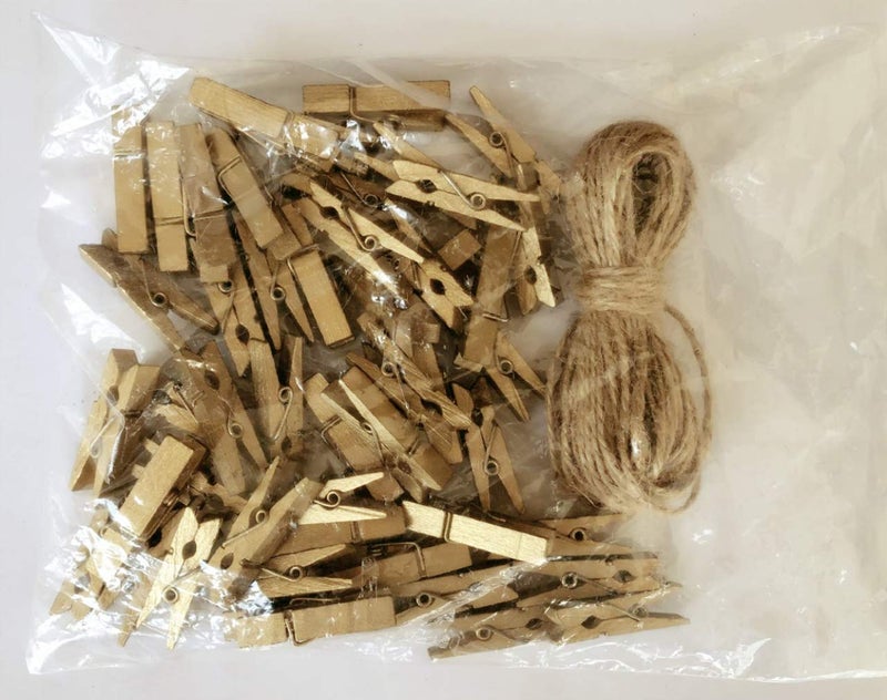 دور رويس Durreus مقاطع خشبية صغيرة لطيف 1.5 بوصة ورق صور الغسيل حامل الحرف اليدوية مع حزمة الذهب خيوط الجوت 50 - Image 2