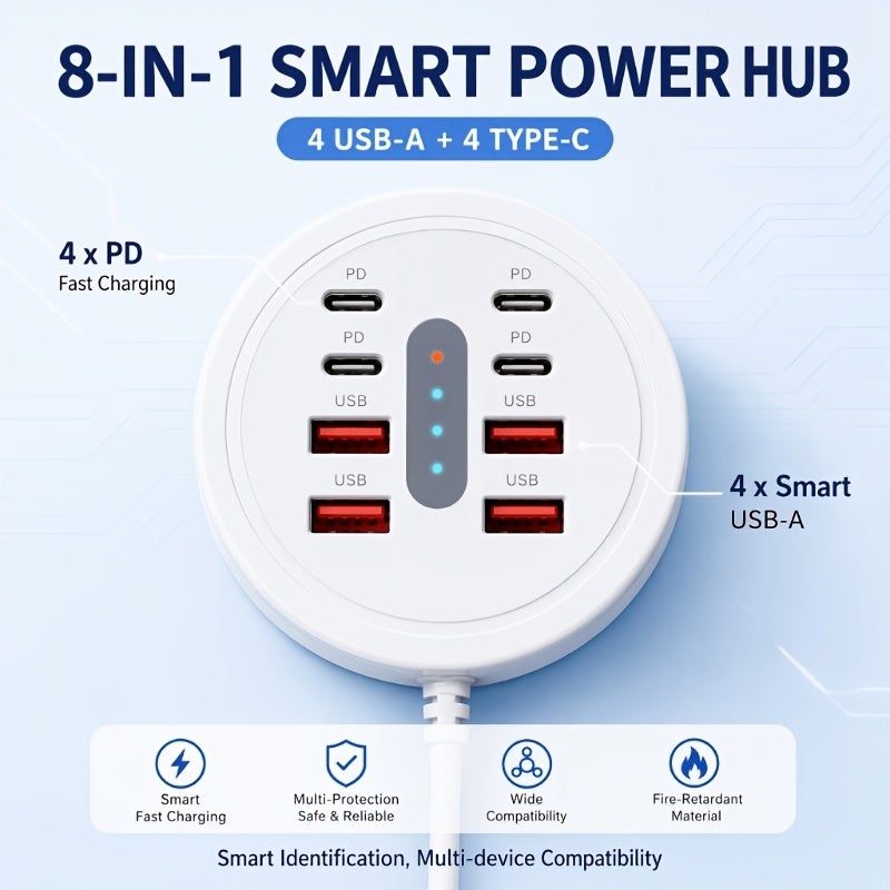 محور شحن سريع USB-C بقوة 66 واط، 8 في 1 مع 4 منافذ USB-C PD و 4 منافذ USB-A - Image 5