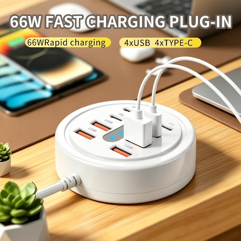 محور شحن سريع USB-C بقوة 66 واط، 8 في 1 مع 4 منافذ USB-C PD و 4 منافذ USB-A - Image 2