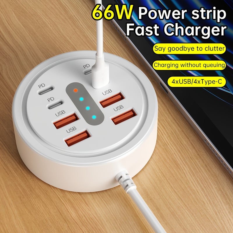 محور شحن سريع USB-C بقوة 66 واط، 8 في 1 مع 4 منافذ USB-C PD و 4 منافذ USB-A - Image 1