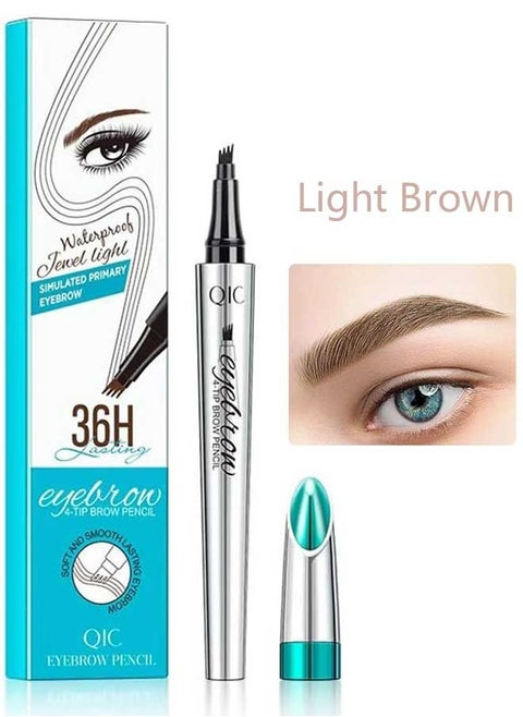 4 Tip Brow Pencil Professional Makeup Eyebrow Pencil, Natural Waterproof Long Lasting Eyebrow Pencil With Micro Fork Tip Applicator, Simple And Easy Makeup (Light Brown）