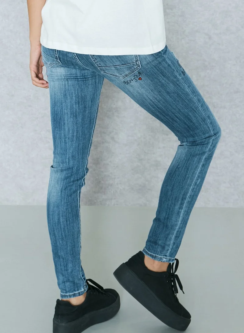 Ginger Badge Slogan Skinny Jeans
