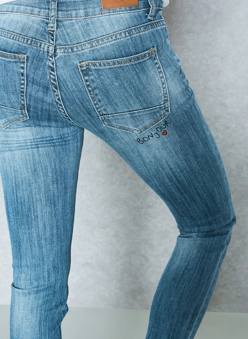 Ginger Badge Slogan Skinny Jeans