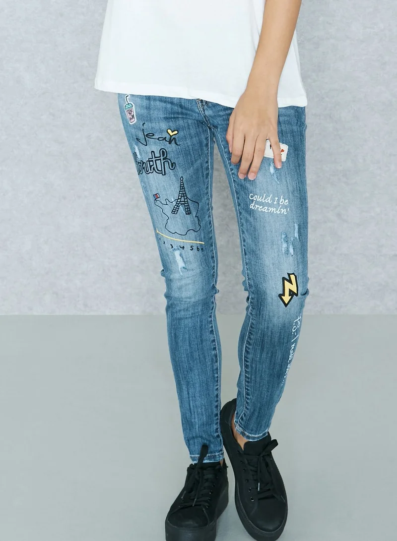 Ginger Badge Slogan Skinny Jeans
