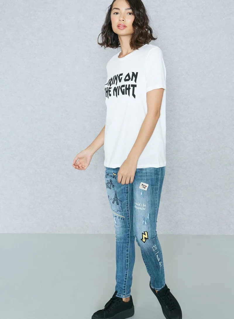 Ginger Badge Slogan Skinny Jeans