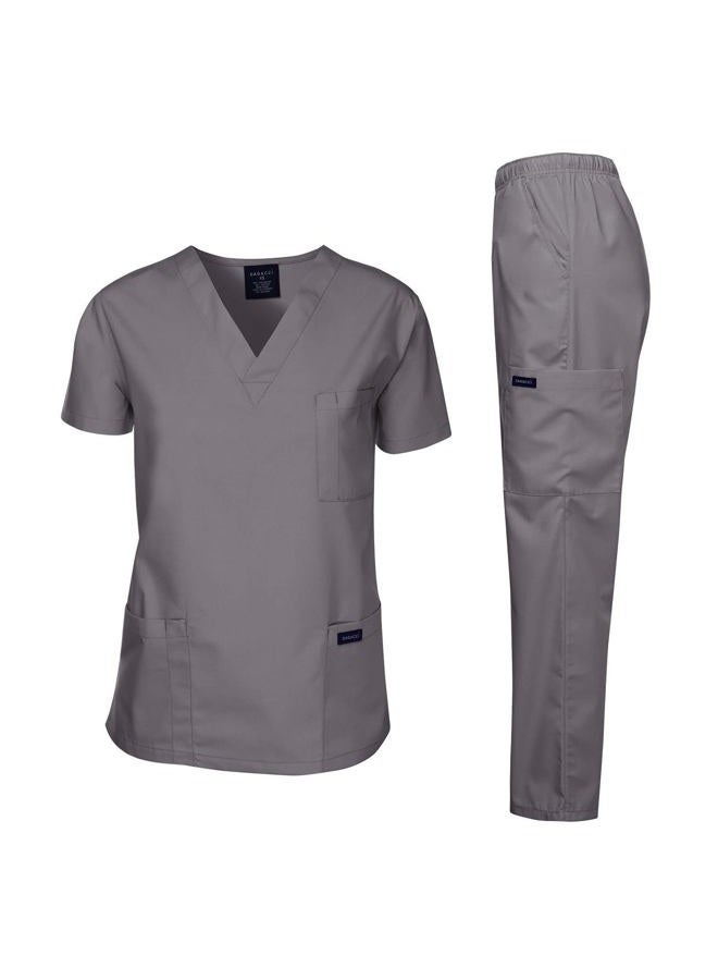 Dagacci Medical Uniform Unisex Scrubs Set Medical Scrubs Top and Pants (Small, Petwer Gray)  - Image 1