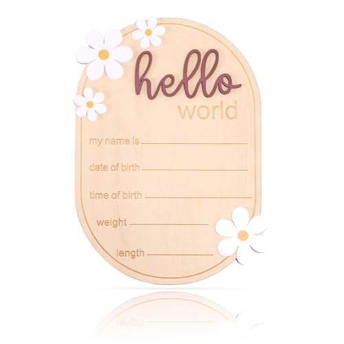 Gosknor Baby Announcement Sign, Wooden Hello World Newborn Welcome Sign Personalized Birth Announcement Board for Baby Name Gender Neutral Nursery & Hospital Photo Props Keepsake Gift (Brown Letter) - Image 1
