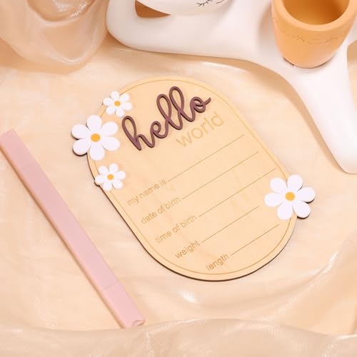 Gosknor Baby Announcement Sign, Wooden Hello World Newborn Welcome Sign Personalized Birth Announcement Board for Baby Name Gender Neutral Nursery & Hospital Photo Props Keepsake Gift (Brown Letter) - Image 3