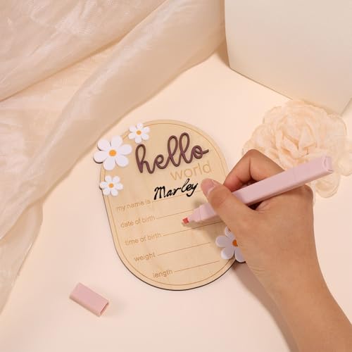 Gosknor Baby Announcement Sign, Wooden Hello World Newborn Welcome Sign Personalized Birth Announcement Board for Baby Name Gender Neutral Nursery & Hospital Photo Props Keepsake Gift (Brown Letter) - Image 4