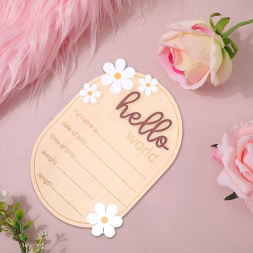 Gosknor Baby Announcement Sign, Wooden Hello World Newborn Welcome Sign Personalized Birth Announcement Board for Baby Name Gender Neutral Nursery & Hospital Photo Props Keepsake Gift (Brown Letter) - Image 5