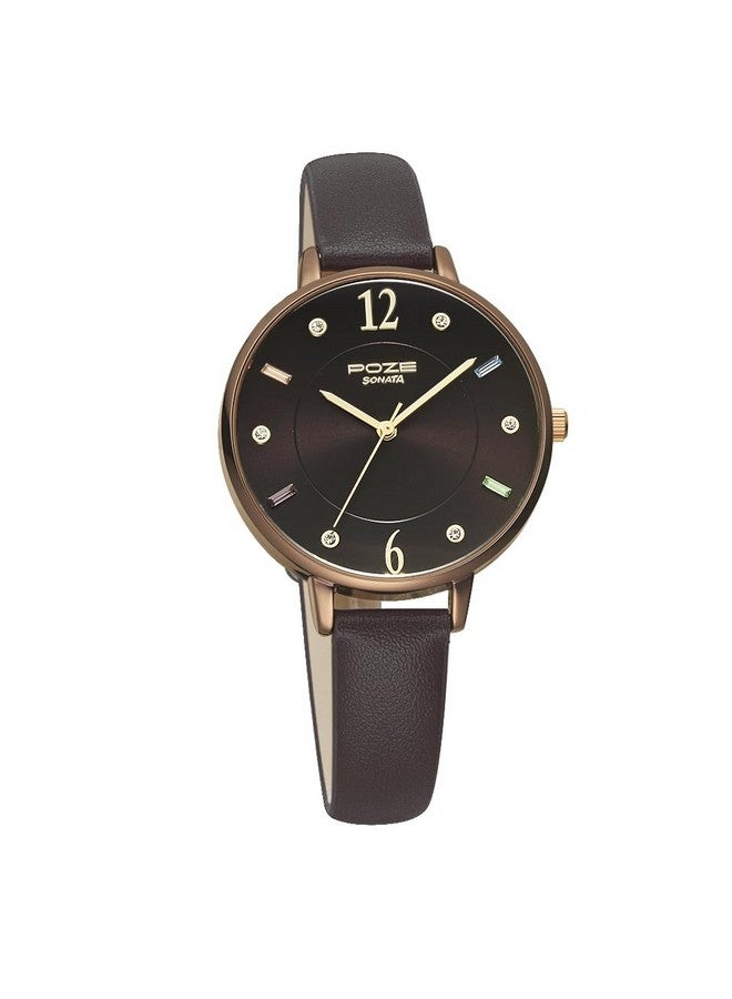 سوناتا ساعة سوناتا بوز كوارتز أنالوج بمينا سوداء وحزام من الجلد الصناعي للنساء - SP80033QL01W - Image 1
