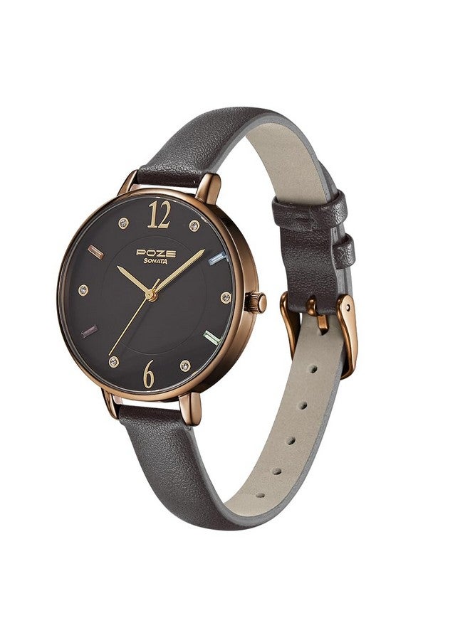سوناتا ساعة سوناتا بوز كوارتز أنالوج بمينا سوداء وحزام من الجلد الصناعي للنساء - SP80033QL01W - Image 2