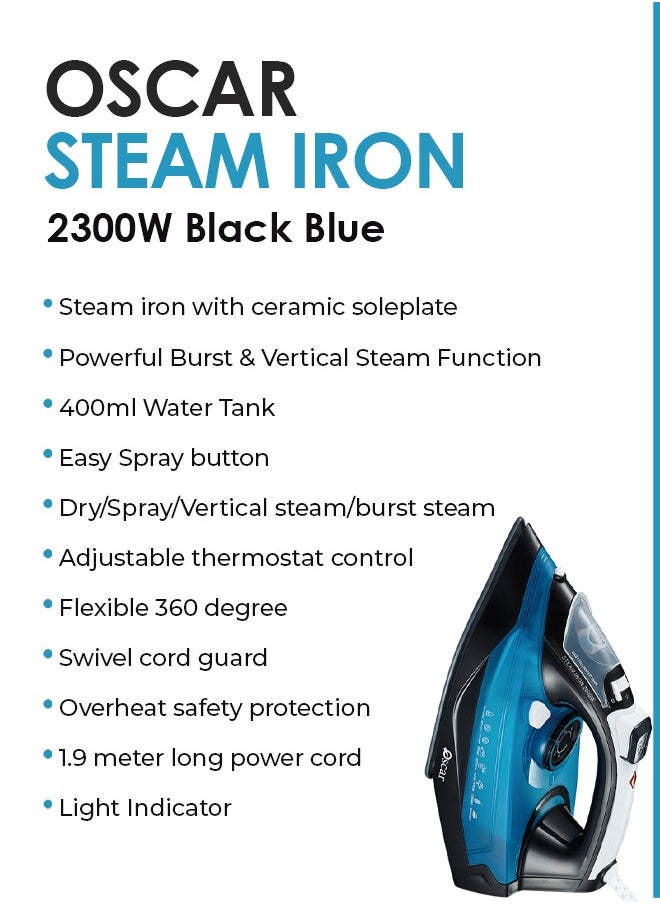 Oscar - Oscar Steam Iron OSI2323 – 2400W Ceramic Soleplate Steam Iron, Powerful Burst & Vertical Steam, 400ml Water Tank, Self-Clean & Anti-Drip, Adjustable Thermostat, Overheat Protection, 360° Swivel Cord, 1.9M Cable, 100-240V - Image 1