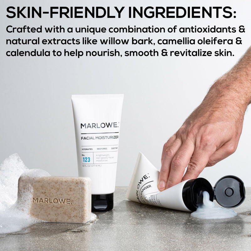 MARLOWE. Best Sellers Kit No. 203, Features Signature No. 102 Original Body Scrub Soap Bar, No. 121 Facial Cleanser & No. 123 Facial Moisturizer, Great Gift for Men - Image 5