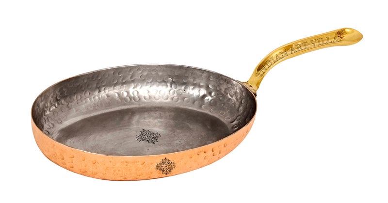 Indian Art Villa Hammered Copper Oval Serving Pan Inside Tin Lining, Serveware, Home Restaurant, Dia. 5'' Inch - Image 1