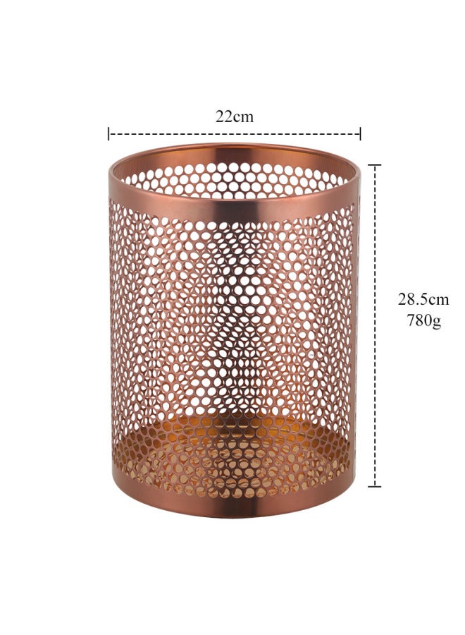 Hollow Stainless Steel Trash Can, Open Top Metal Waste Bin, Simple Desk Storage Bucket for Office Bathroom Bedroom - Image 1