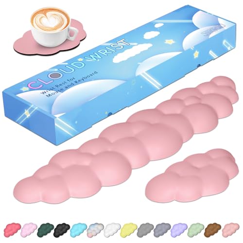 JIKIOU Upgrade Leather Cloud Keyboard Wrist Rest, Cloud Wrist Rest with Non-Slip PU Base, Comfortable Memory Foam Wrist Rest for Computer Laptop Mac Gaming Office and Pain Relief Wish Christmas Gift - Image 1