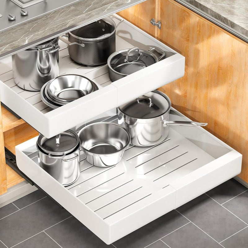 Kitstorack Pull out Cabinet Organizer, Expandable(12"-20") Heavy Duty Slide out Drawers Fixed with Adhesive Nano Film for Pots, Roll out Shelf Storage for Kitchen Base Cabinet, Pantry, Bathroom Cupboard - Image 1