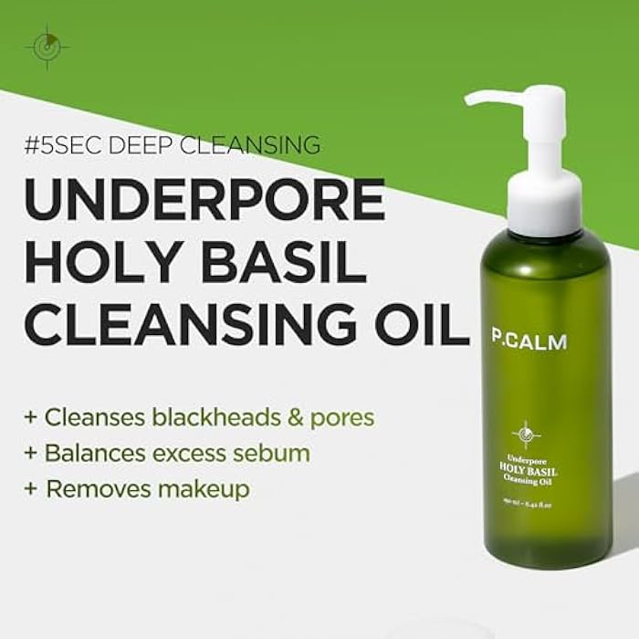 P.CALM Underpore Holy Basil Cleansing Oil – Holy Basil & Tea Tree for Deep Pore Cleansing, Blackhead Removal, and Makeup Removal, Korean Skincare (190ml / 6.42 fl.oz) - Image 2