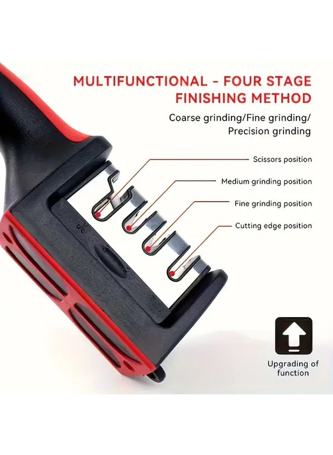 4 Stage Professional Knife Sharpener Red Black Heavy Duty Ergonomic Handle with Hanging Loop ABS Ceramic Sharpening Stones for Kitchen Knives Serrated Blades - Image 4