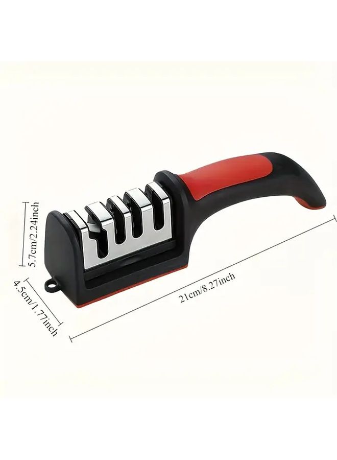 4 Stage Professional Knife Sharpener Red Black Heavy Duty Ergonomic Handle with Hanging Loop ABS Ceramic Sharpening Stones for Kitchen Knives Serrated Blades - Image 3