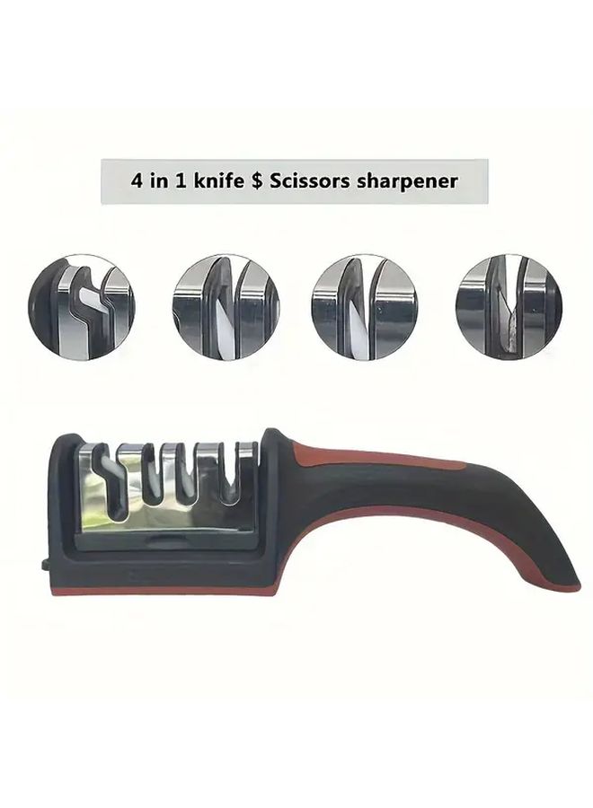 4 Stage Professional Knife Sharpener Red Black Heavy Duty Ergonomic Handle with Hanging Loop ABS Ceramic Sharpening Stones for Kitchen Knives Serrated Blades - Image 2