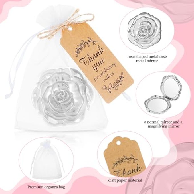 Woanger 36 Set Rose Compact Mirrors Bulk for Quinceanera, Sweet 16, Wedding Party Favors, Bridesmaid Gifts, Thank You Tags, White Organza Bags for Bridal Shower Bachelorette and Guest Gifts(Silver) - Image 3